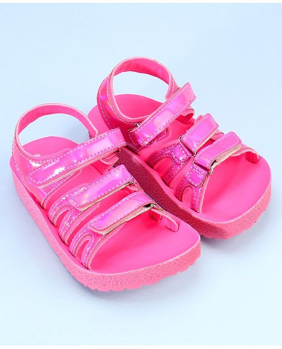Pine Kids Party Wear Sandals With Velcro Closure - Pink