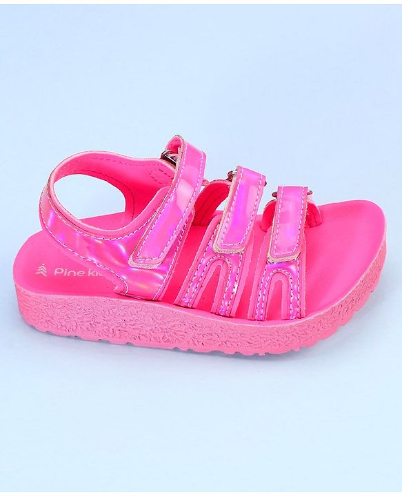 Pine Kids Party Wear Sandals With Velcro Closure - Pink