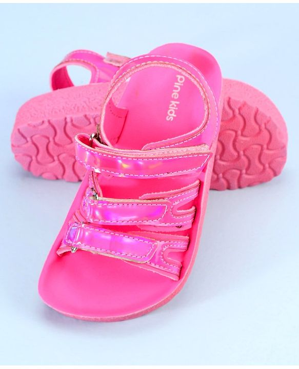 Pine Kids Party Wear Sandals With Velcro Closure - Pink