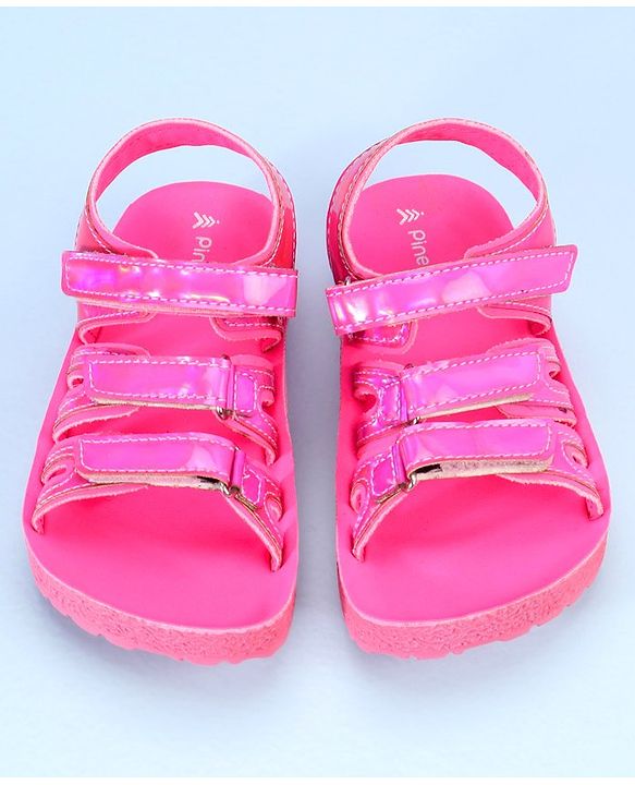 Pine Kids Party Wear Sandals With Velcro Closure - Pink