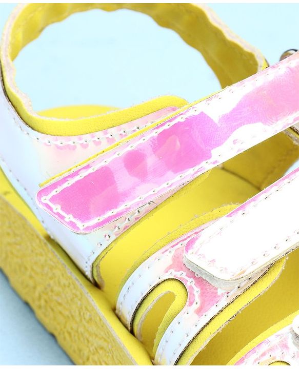 Pine Kids Party Wear Sandals With Velcro Closure - Yellow