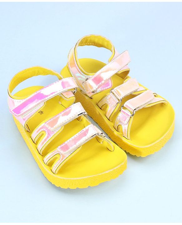 Pine Kids Party Wear Sandals With Velcro Closure - Yellow