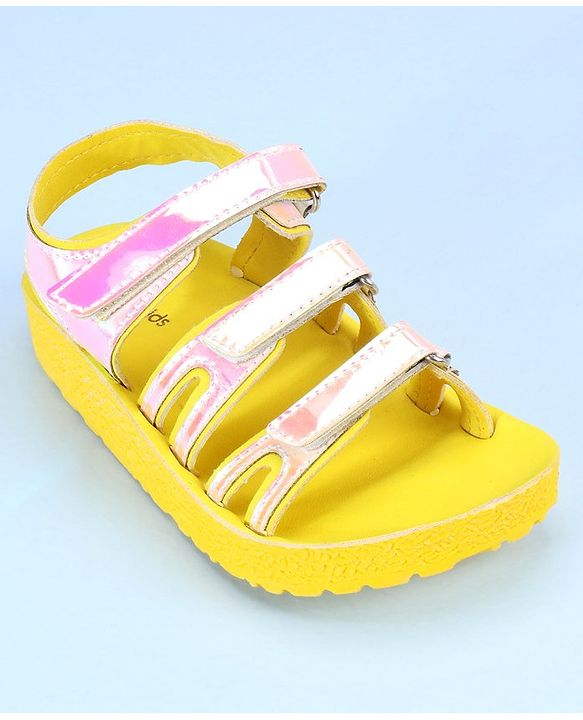 Pine Kids Party Wear Sandals With Velcro Closure - Yellow