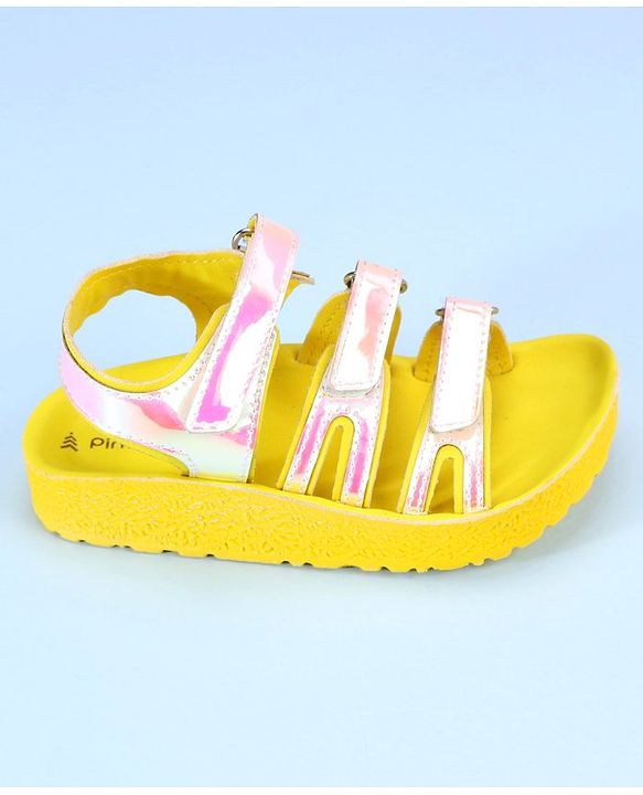 Pine Kids Party Wear Sandals With Velcro Closure - Yellow