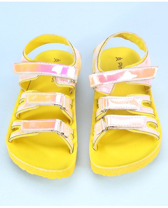 Pine Kids Party Wear Sandals With Velcro Closure - Yellow
