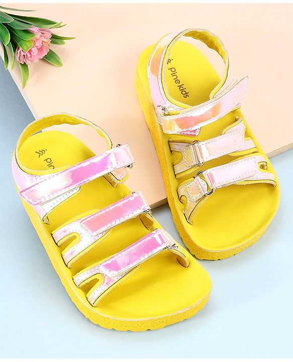 Pine Kids Party Wear Sandals With Velcro Closure - Yellow