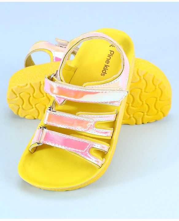 Pine Kids Party Wear Sandals With Velcro Closure - Yellow