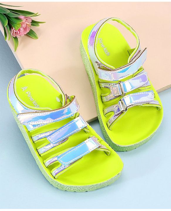 Pine Kids Party Wear Sandals With Velcro Closure - Pink