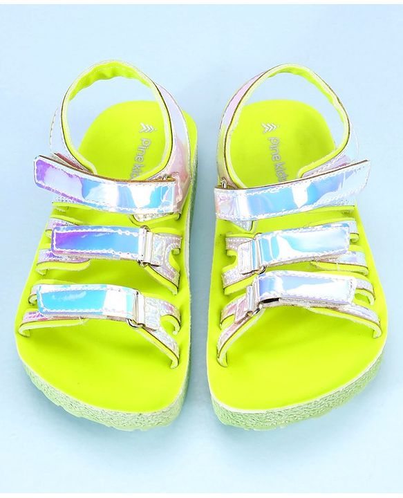 Pine Kids Party Wear Sandals With Velcro Closure - Pink
