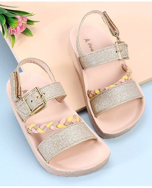 Pine Kids  Party Wear Sandals With Dual Velcro Closure - Cream
