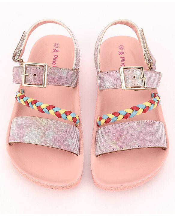 Pine Kids  Party Wear Sandals With Dual Velcro Closure - Red Pink