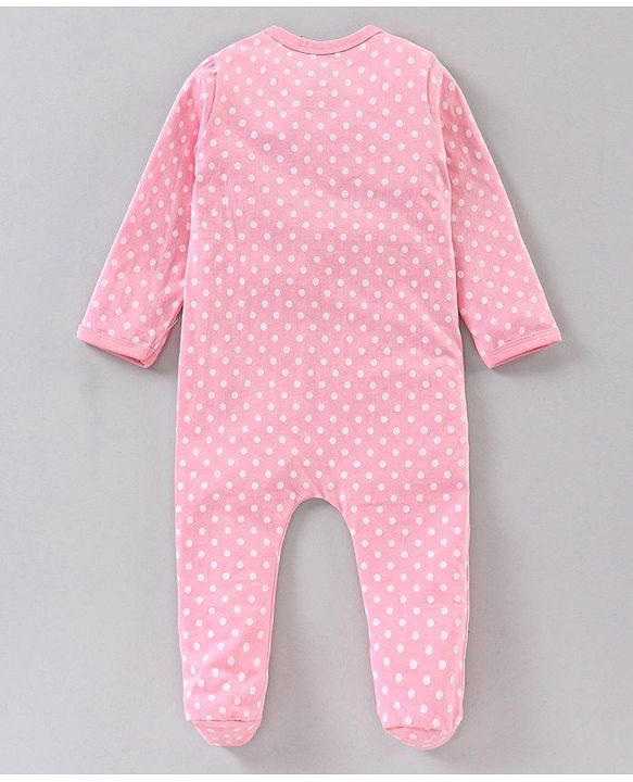 Babyhug Full Sleeves Sleep Suit Minnie Mouse Patch - Pink