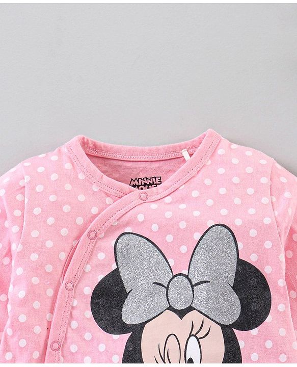 Babyhug Full Sleeves Sleep Suit Minnie Mouse Patch - Pink