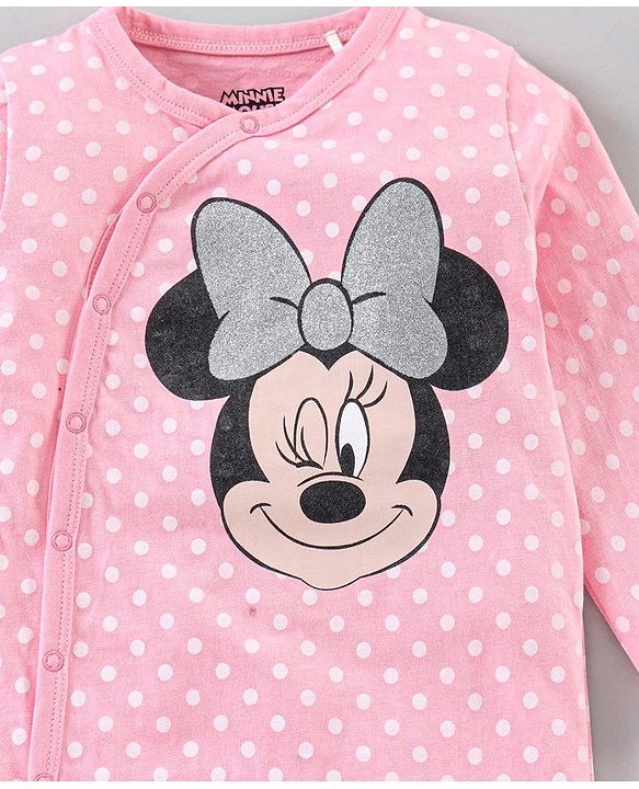Babyhug Full Sleeves Sleep Suit Minnie Mouse Patch - Pink