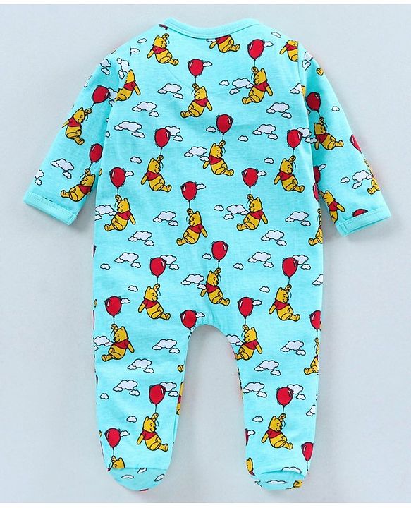 Babyhug Full Sleeves Foooted Sleepsuit Winnie The Pooh Print - Blue