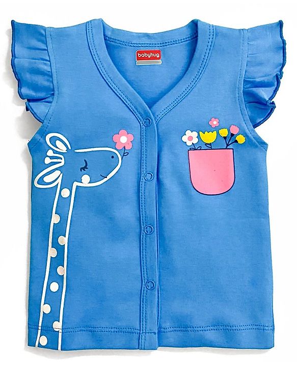 Babyhug 100% Cotton Flutter Sleeves Vest Giraffe Print - Blue