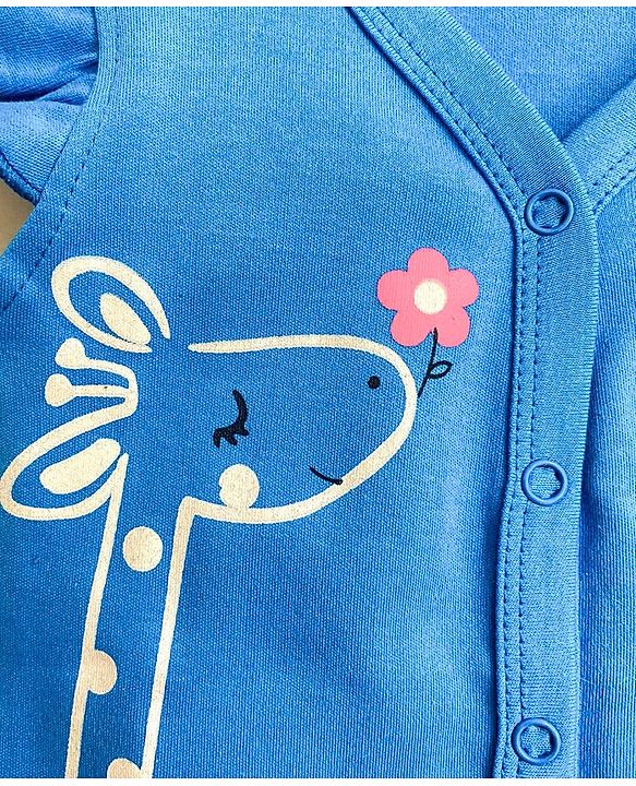 Babyhug 100% Cotton Flutter Sleeves Vest Giraffe Print - Blue