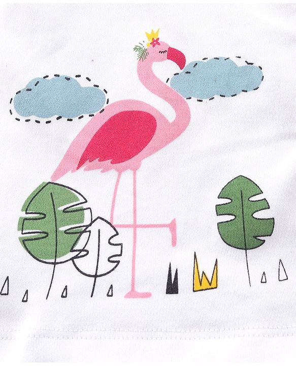 Babyhug 100%Cotton Short Sleeves Vest Flamingo Print - White Pink