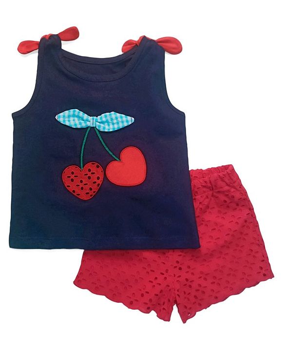 Babyhug Sleeveless Top & Shorts Bow Appliques - Navy Blue  Red