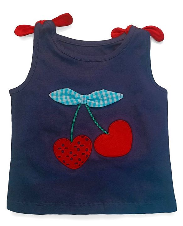 Babyhug Sleeveless Top & Shorts Bow Appliques - Navy Blue  Red