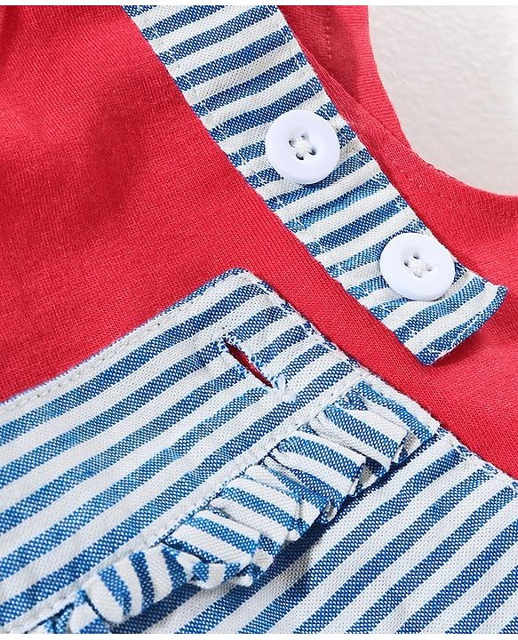 Babyhug Dungaree With Half Sleeves Inner Tee - Red & Blue