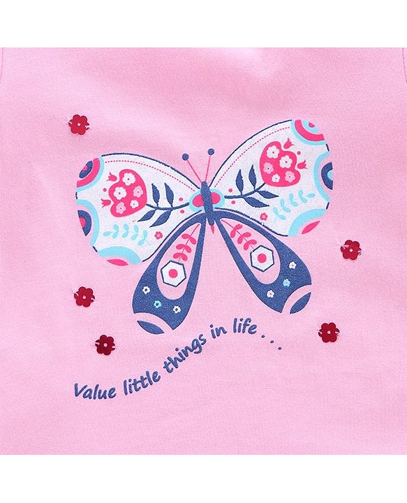Pine Kids Half Sleeves Biowash Printed Top - Pink