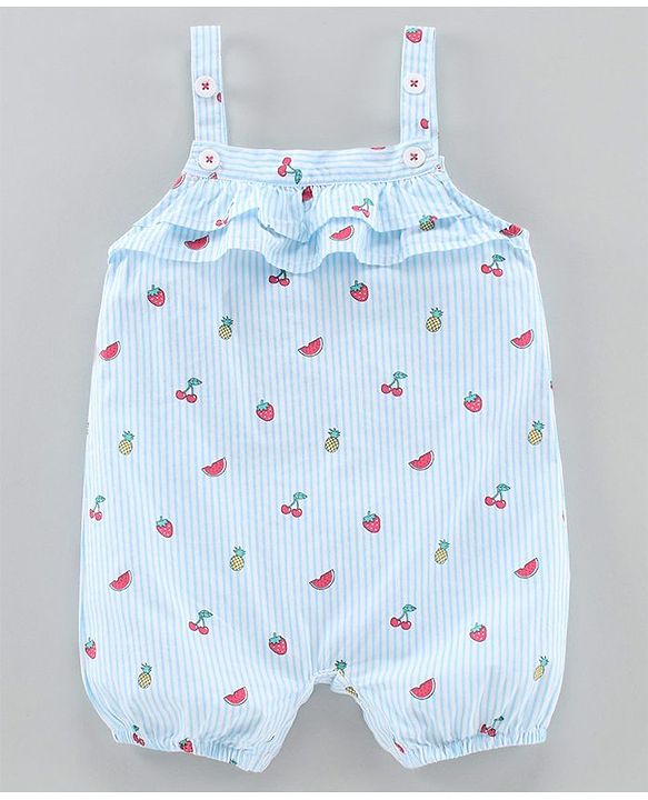 Babyhug Dungaree With Inner Top Fruits Print - Blue Pink