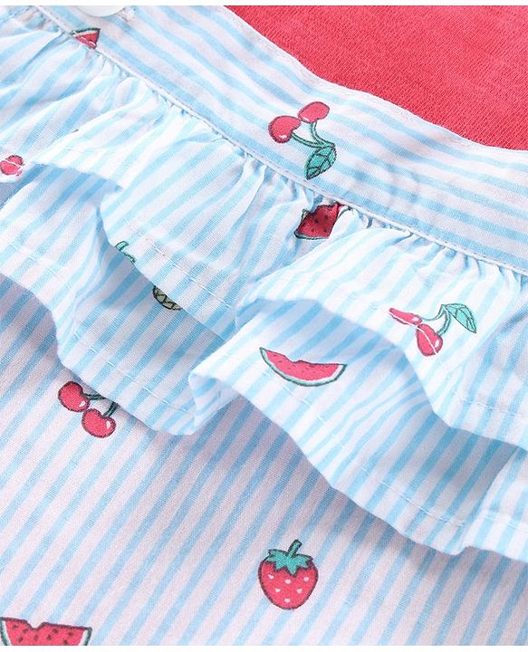 Babyhug Dungaree With Inner Top Fruits Print - Blue Pink