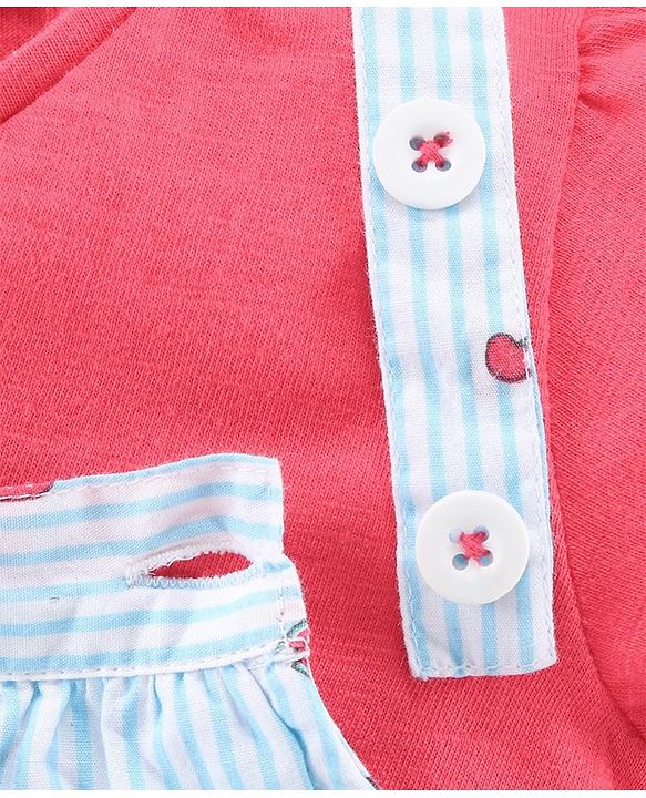Babyhug Dungaree With Inner Top Fruits Print - Blue Pink