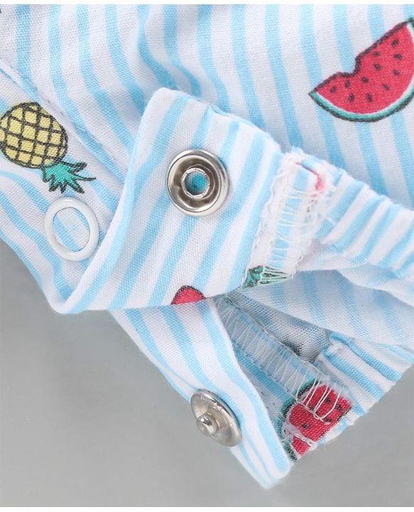 Babyhug Dungaree With Inner Top Fruits Print - Blue Pink