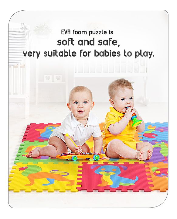 Babyhug Premium Pop Out Interlocking Animal Floor Puzzle Playmat (95cm * 95cm)- 9 Jumbo Pieces| Eva Soft Colorful Kids Floor mat - Thickness 1 cm| BIS Certified| 6 months+| Colors may vary
