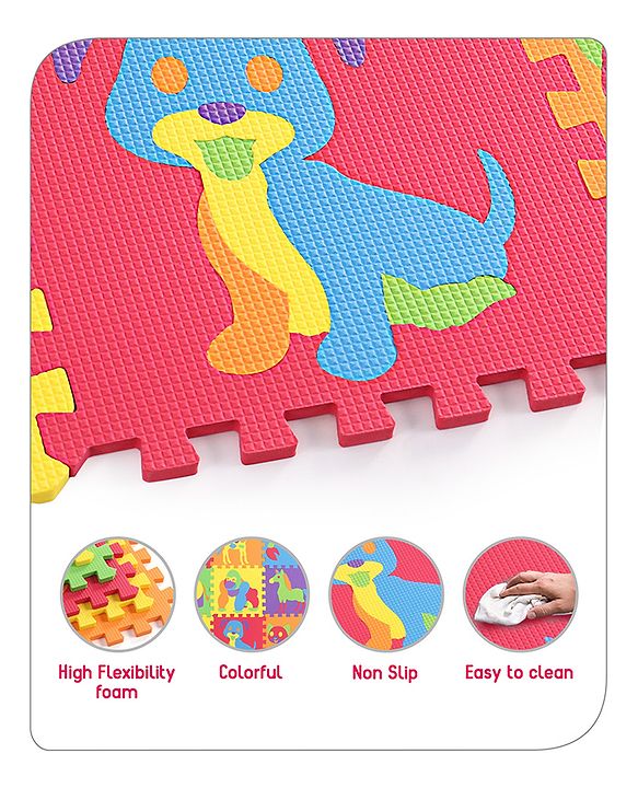 Babyhug Premium Pop Out Interlocking Animal Floor Puzzle Playmat (95cm * 95cm)- 9 Jumbo Pieces| Eva Soft Colorful Kids Floor mat - Thickness 1 cm| BIS Certified| 6 months+| Colors may vary