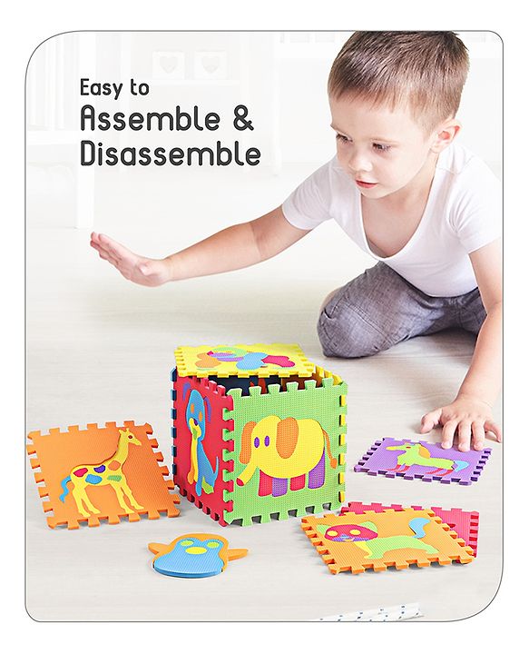 Babyhug Premium Pop Out Interlocking Animal Floor Puzzle Playmat (95cm * 95cm)- 9 Jumbo Pieces| Eva Soft Colorful Kids Floor mat - Thickness 1 cm| BIS Certified| 6 months+| Colors may vary