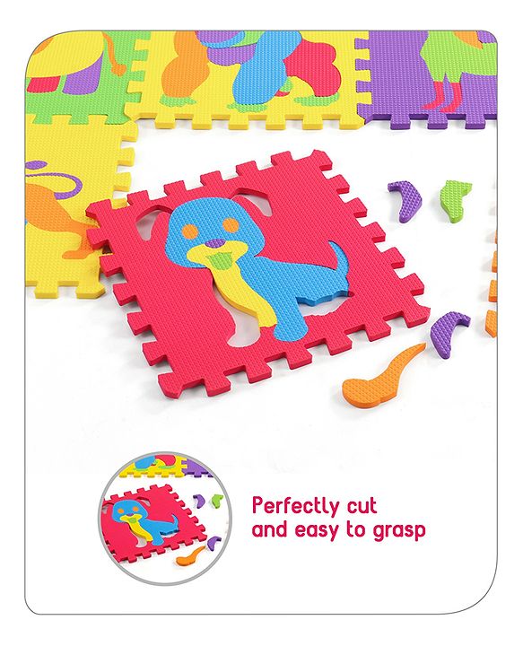 Babyhug Premium Pop Out Interlocking Animal Floor Puzzle Playmat (95cm * 95cm)- 9 Jumbo Pieces| Eva Soft Colorful Kids Floor mat - Thickness 1 cm| BIS Certified| 6 months+| Colors may vary
