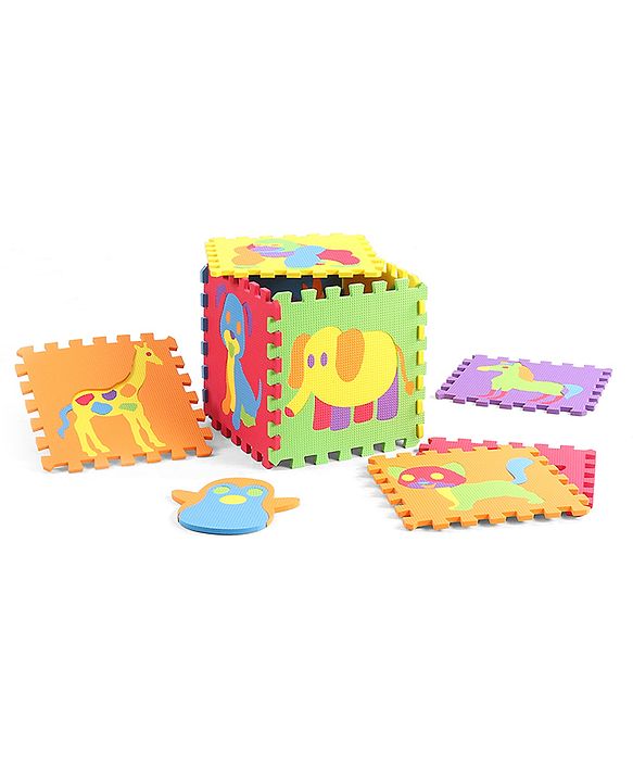 Babyhug Premium Pop Out Interlocking Animal Floor Puzzle Playmat (95cm * 95cm)- 9 Jumbo Pieces| Eva Soft Colorful Kids Floor mat - Thickness 1 cm| BIS Certified| 6 months+| Colors may vary