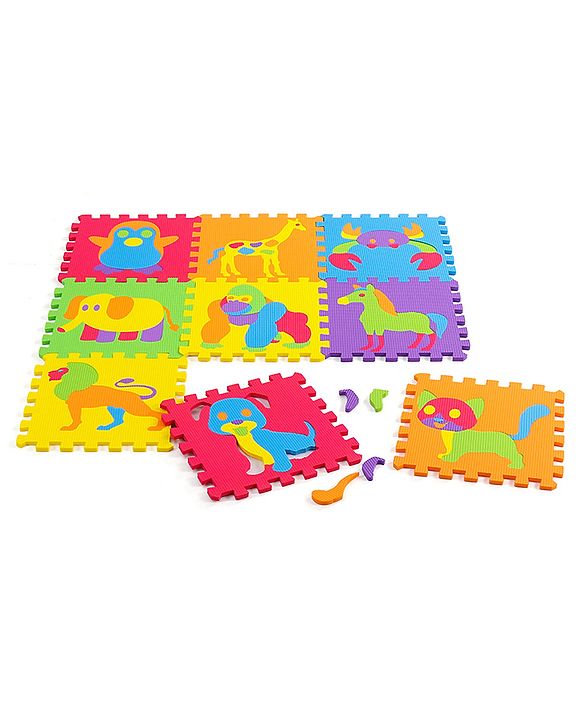 Babyhug Premium Pop Out Interlocking Animal Floor Puzzle Playmat (95cm * 95cm)- 9 Jumbo Pieces| Eva Soft Colorful Kids Floor mat - Thickness 1 cm| BIS Certified| 6 months+| Colors may vary
