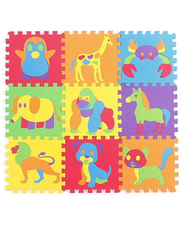 Babyhug Premium Pop Out Interlocking Animal Floor Puzzle Playmat (95cm * 95cm)- 9 Jumbo Pieces| Eva Soft Colorful Kids Floor mat - Thickness 1 cm| BIS Certified| 6 months+| Colors may vary