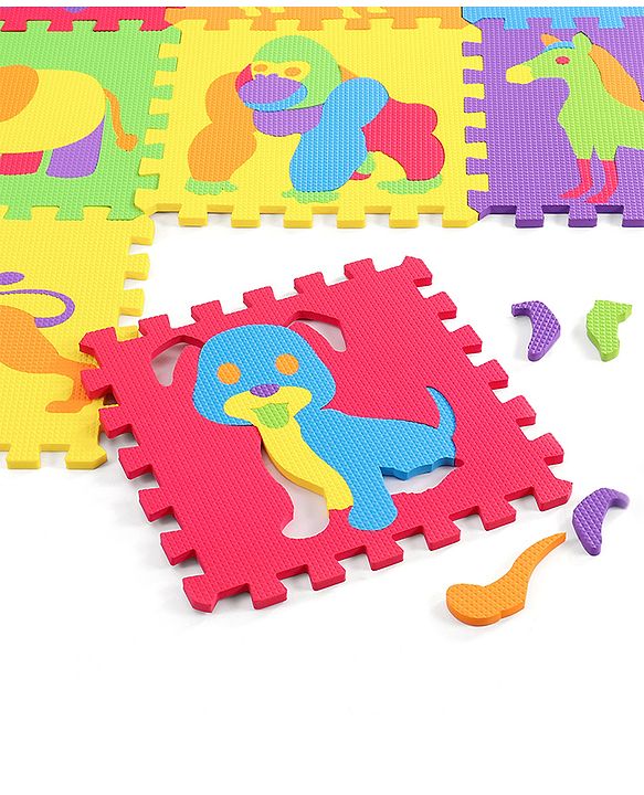 Babyhug Premium Pop Out Interlocking Animal Floor Puzzle Playmat (95cm * 95cm)- 9 Jumbo Pieces| Eva Soft Colorful Kids Floor mat - Thickness 1 cm| BIS Certified| 6 months+| Colors may vary