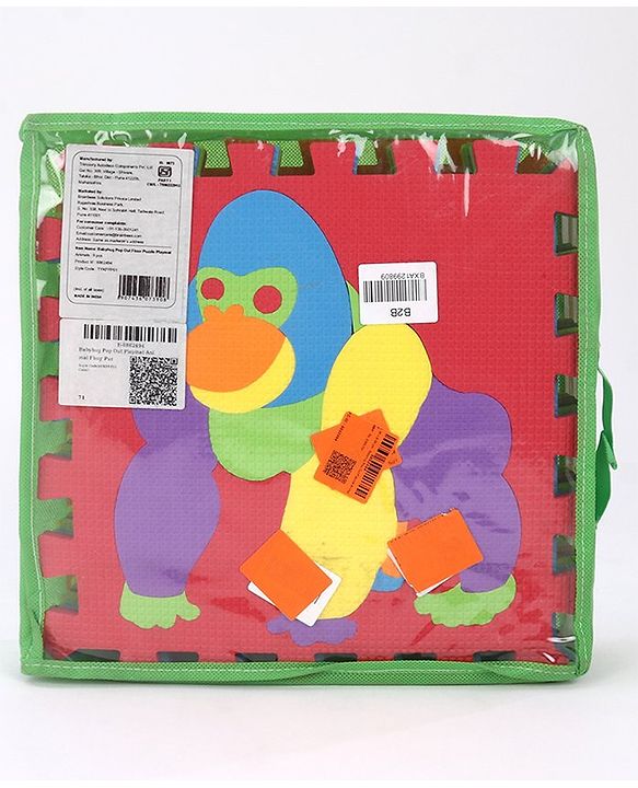 Babyhug Premium Pop Out Interlocking Animal Floor Puzzle Playmat (95cm * 95cm)- 9 Jumbo Pieces| Eva Soft Colorful Kids Floor mat - Thickness 1 cm| BIS Certified| 6 months+| Colors may vary