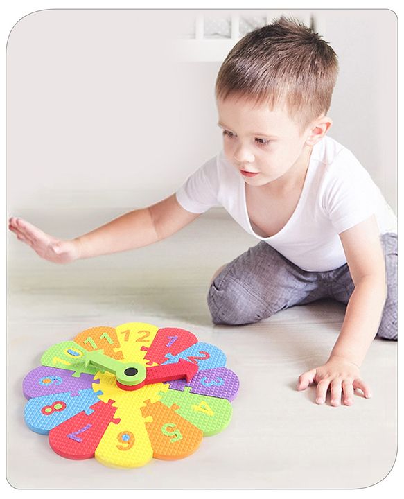 Babyhug Premium EVA Foam Fun Clock Puzzle 1-12 Pieces| Montessori Learning Eva Soft Colorful Toy - Thickness 1 cm| BIS Certified| 2 Years+| Colors may vary