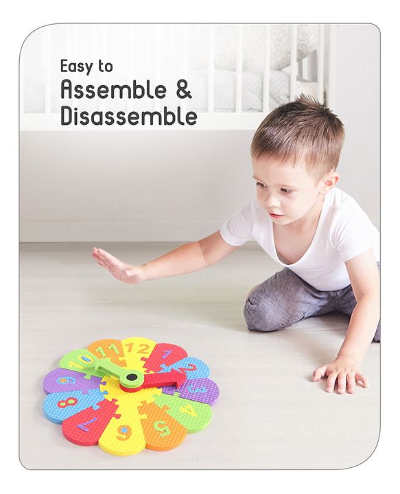 Babyhug Premium EVA Foam Fun Clock Puzzle 1-12 Pieces| Montessori Learning Eva Soft Colorful Toy - Thickness 1 cm| BIS Certified| 2 Years+| Colors may vary