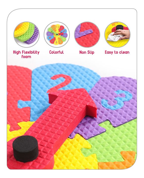 Babyhug Premium EVA Foam Fun Clock Puzzle 1-12 Pieces| Montessori Learning Eva Soft Colorful Toy - Thickness 1 cm| BIS Certified| 2 Years+| Colors may vary