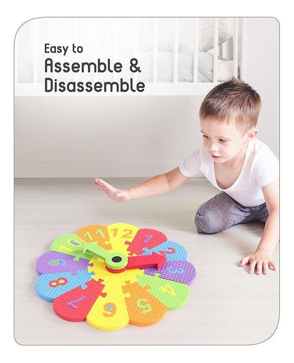 Babyhug Premium EVA Foam Fun Clock Puzzle 1-12 Pieces| Montessori Learning Eva Soft Colorful Toy - Thickness 1 cm| BIS Certified| 2 Years+| Colors may vary