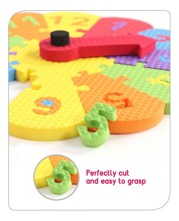 Babyhug Premium EVA Foam Fun Clock Puzzle 1-12 Pieces| Montessori Learning Eva Soft Colorful Toy - Thickness 1 cm| BIS Certified| 2 Years+| Colors may vary