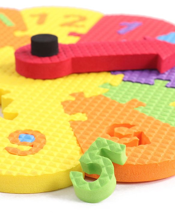 Babyhug Premium EVA Foam Fun Clock Puzzle 1-12 Pieces| Montessori Learning Eva Soft Colorful Toy - Thickness 1 cm| BIS Certified| 2 Years+| Colors may vary