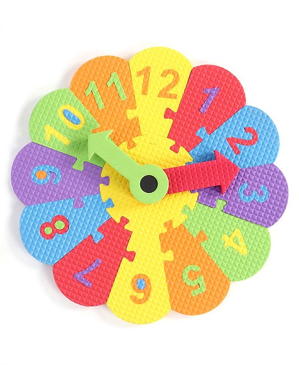 Babyhug Premium EVA Foam Fun Clock Puzzle 1-12 Pieces| Montessori Learning Eva Soft Colorful Toy - Thickness 1 cm| BIS Certified| 2 Years+| Colors may vary