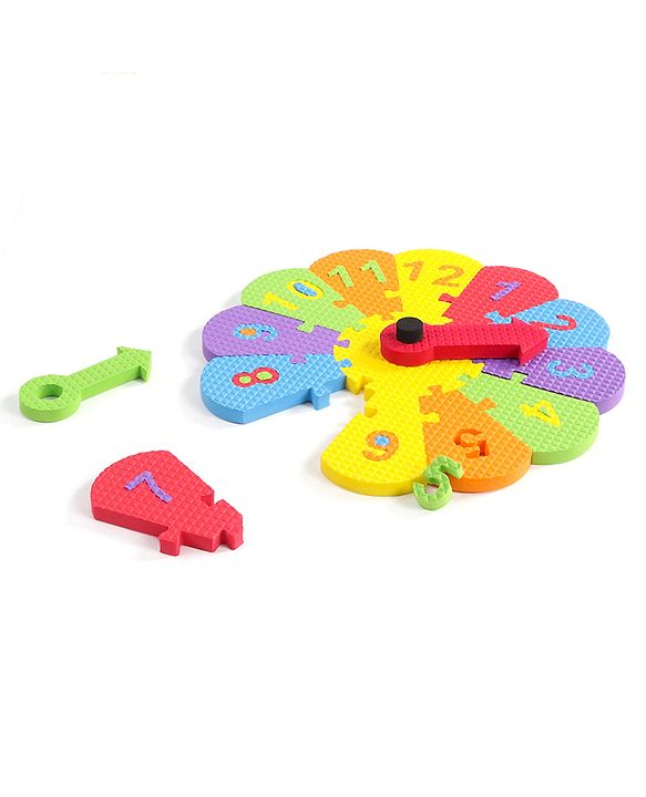 Babyhug Premium EVA Foam Fun Clock Puzzle 1-12 Pieces| Montessori Learning Eva Soft Colorful Toy - Thickness 1 cm| BIS Certified| 2 Years+| Colors may vary