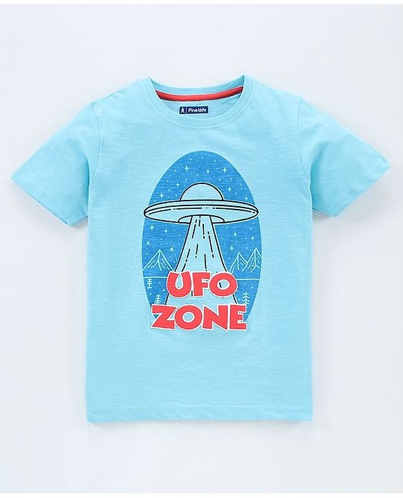 Pine Kids Half Sleeves 100% Cotton Biowash Tee - Blue
