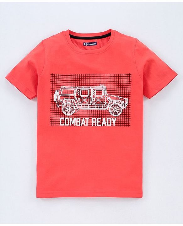Pine Kids Half Sleeves 100% Cotton Biowashed Tee - Red