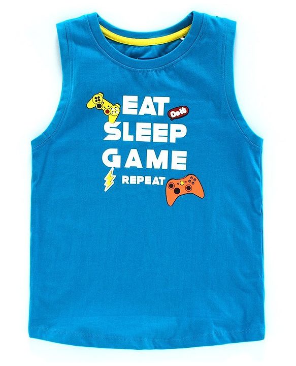Pine Kids 100% Cotton Sleeveless Bio Wash Tee - Blue